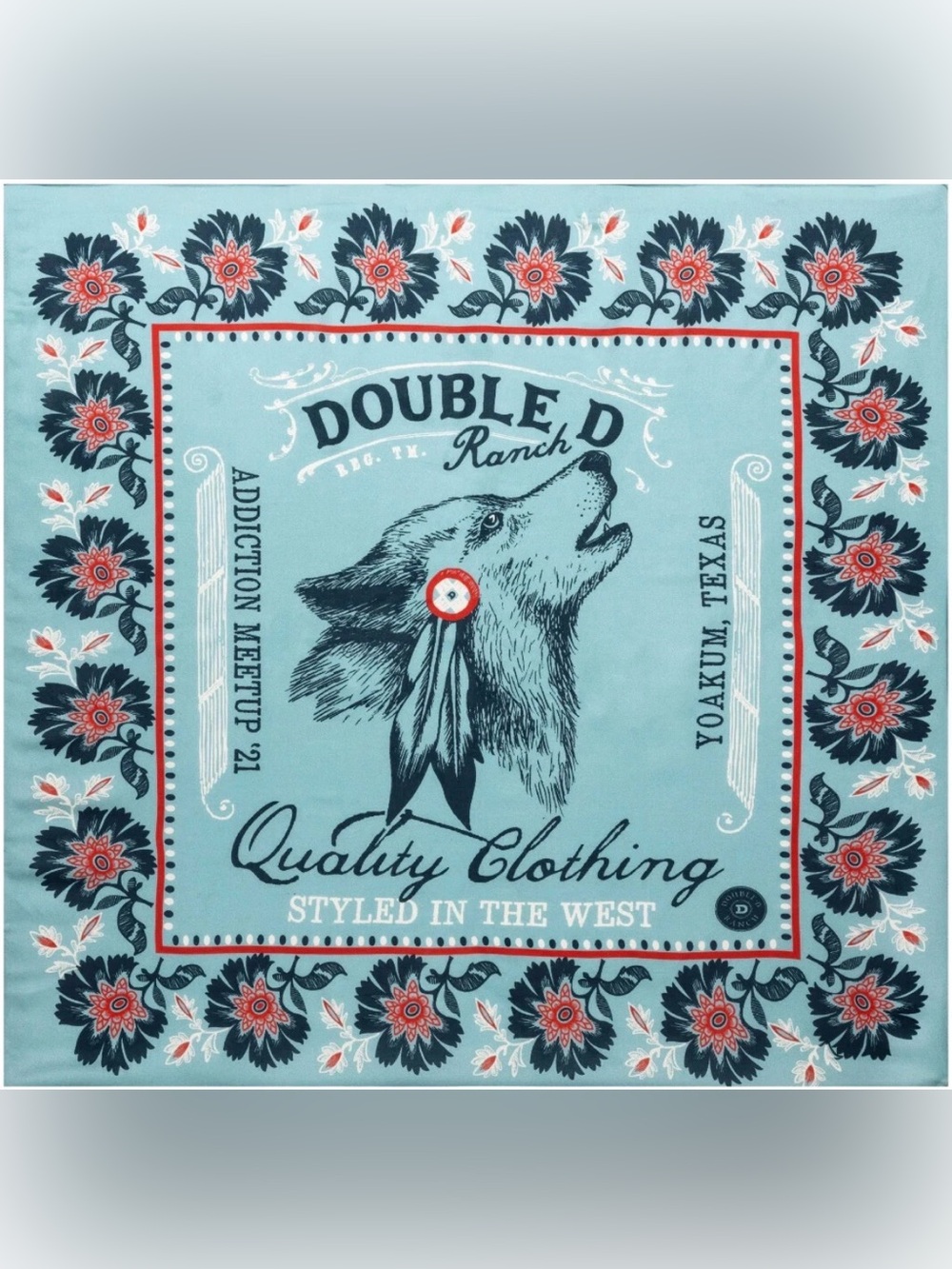 Double D Ranch “Wolf Pack” Light Blue Western Bandana Scarf